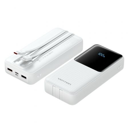 Vention Powerbank 20000mAh 22.5W Carga Rápida Blanca con Cable USB-C y Lightning FHPW0
